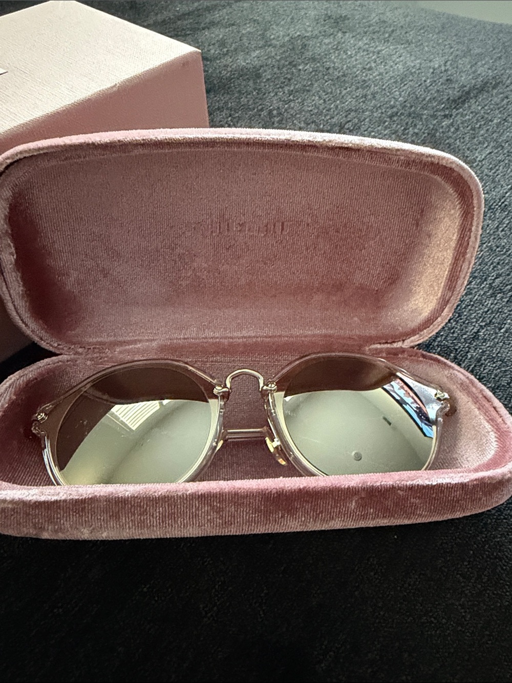 Miu Miu Translucent Pink Frame Sunglasses with Pink Velvet Case